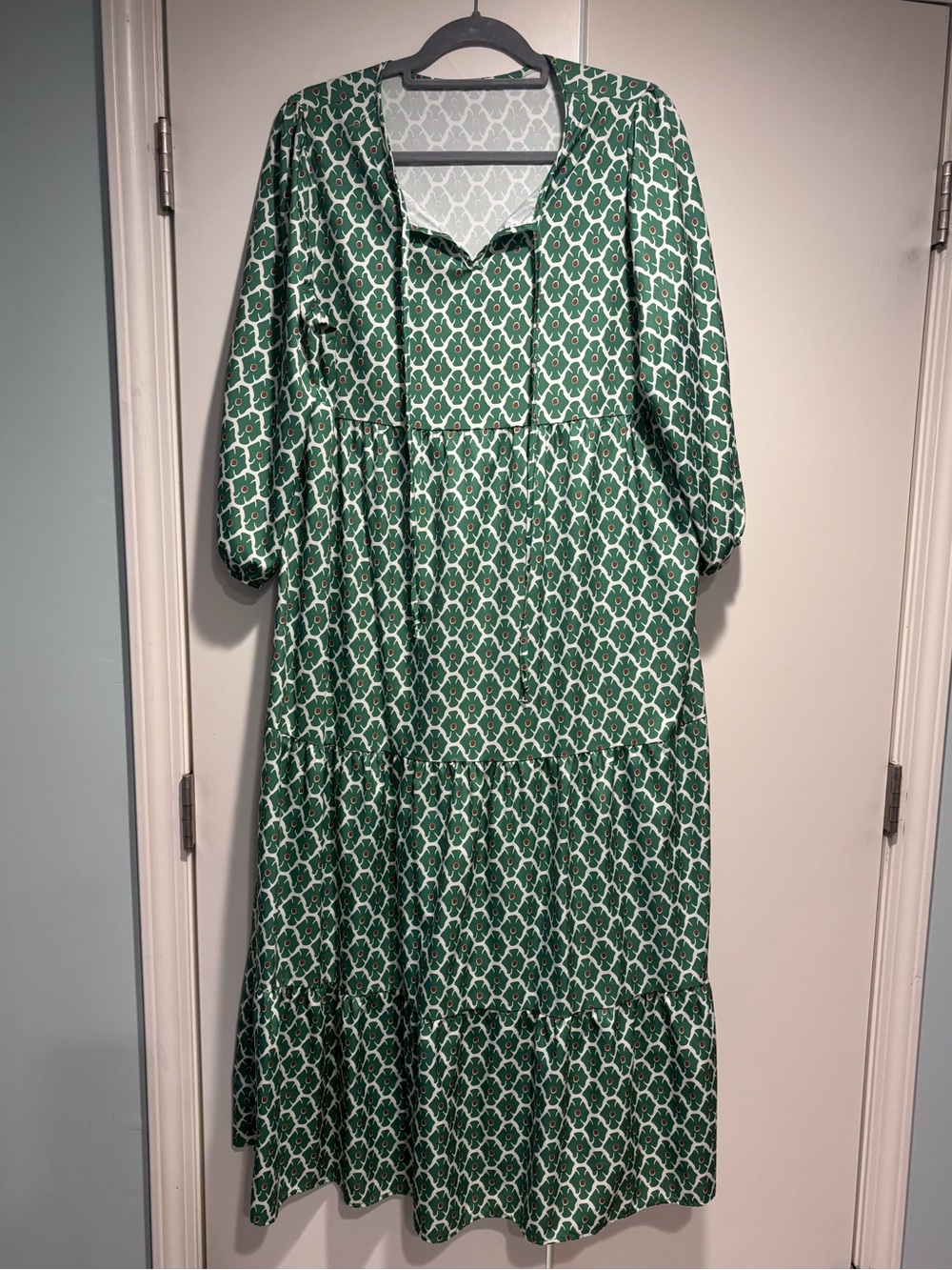Green Patterned Tiered Maxi Dress